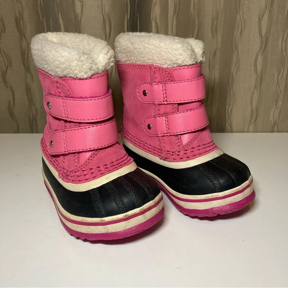 Sorel 1964 Pac Strap Baby Girl's 5 Winter Tropic Pink Suede Black Waterproof